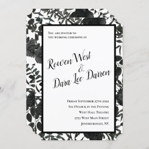White and Black Rose Gothic Wedding Invitations