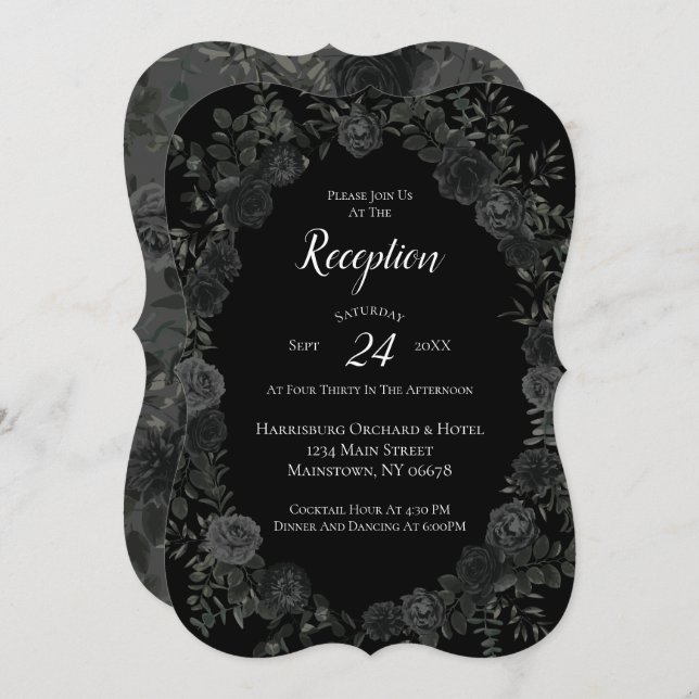 White and Black Rose Gothic Wedding Reception Invitation (Front/Back)