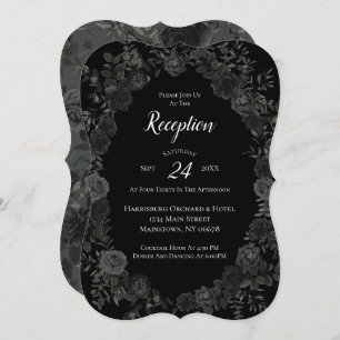 White and Black Rose Gothic Wedding Reception Invitation