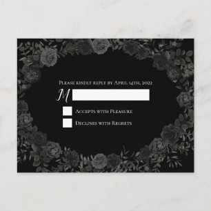 White and Black Rose Gothic Wedding Reply Card