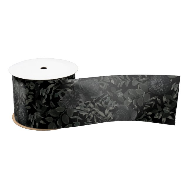 White and Black Rose Gothic Wedding Ribbon Satin Ribbon (Spool)