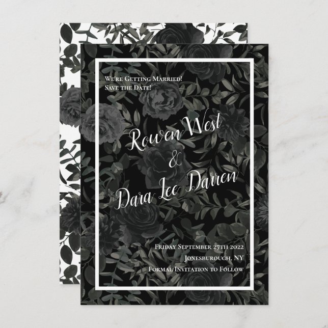 White and Black Rose Gothic Wedding Save the Date Invitation (Front/Back)