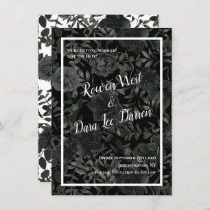 White and Black Rose Gothic Wedding Save the Date Invitation