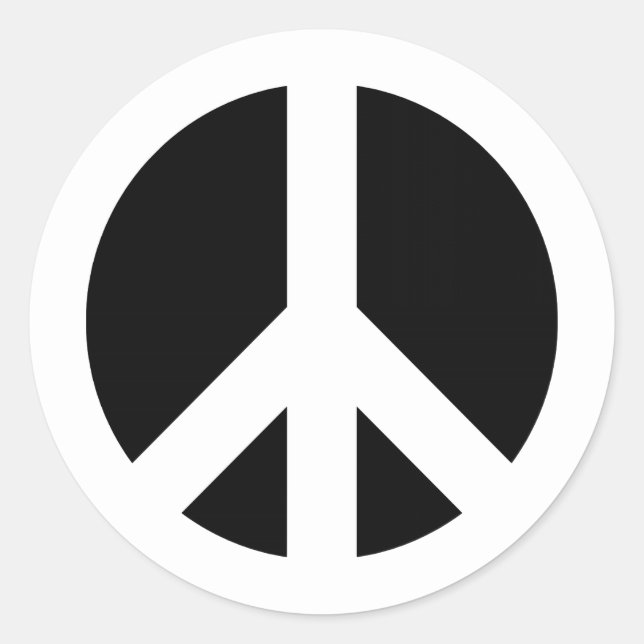 White and Black Round Peace Symbol Classic Round Sticker (Front)
