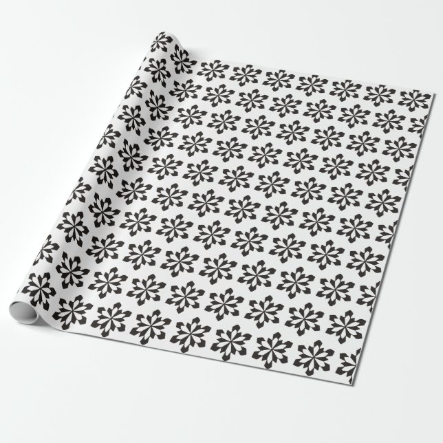 White and Black Snowflake Pattern Wrapping Paper (Unrolled)