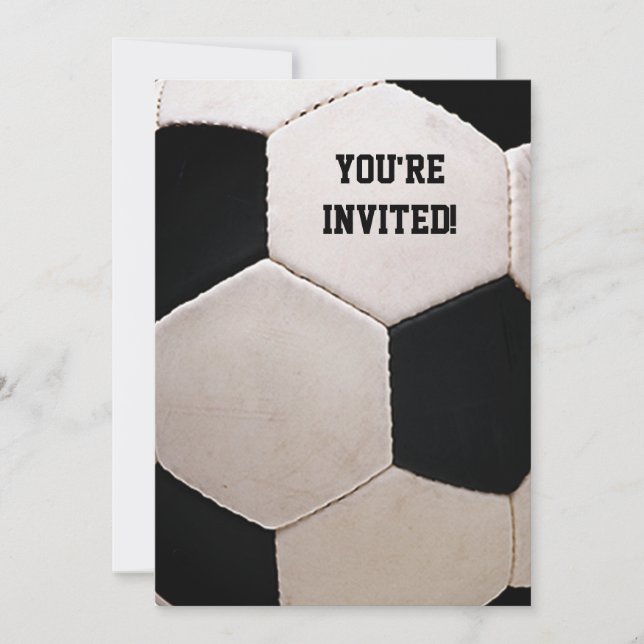 White and Black Soccer Ball Invitation (Front)