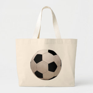 White and Black Soccer Ball Large Tote Bag