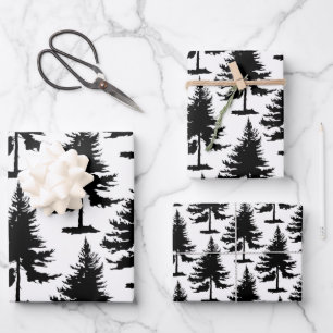 White And Black Spruce Trees Wrapping Paper Sheet