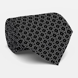 White and Black Square Dot Pattern Tie