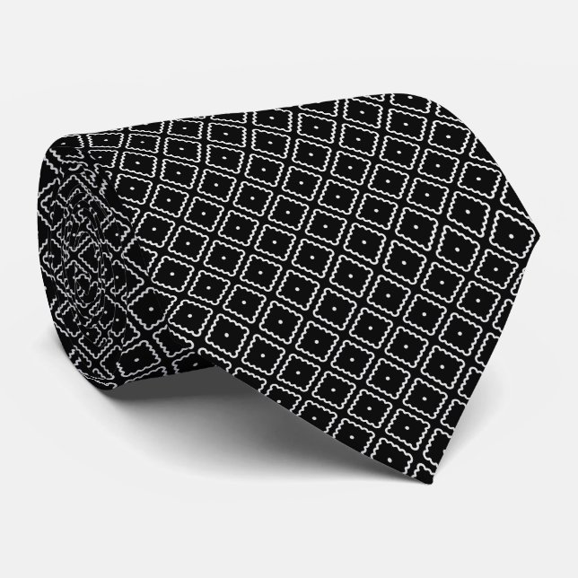 White and Black Square Dot Pattern Tie (Rolled)