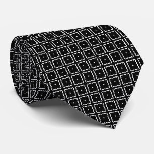 White and Black Square Dot Pattern Tie