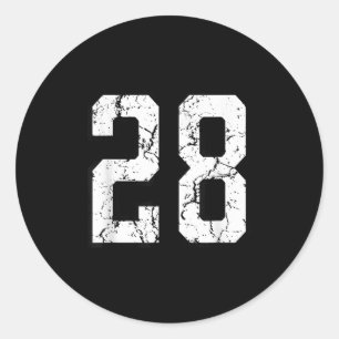 White And Black Srts Number 28 Jersey Uniform Play Classic Round Sticker