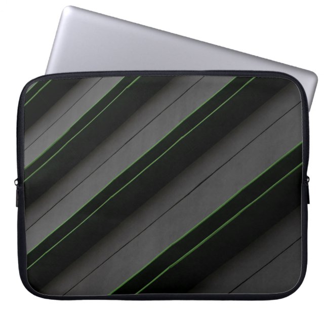 White and black stripe textile laptop sleeve (Front)