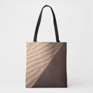 White and black stripe textile tote bag