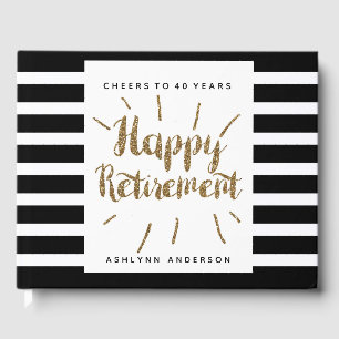 White and Black Striped Happy Retirement Guest Book