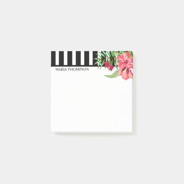 White And Black Stripes And Exotic Flowers Post-it Notes (Front)