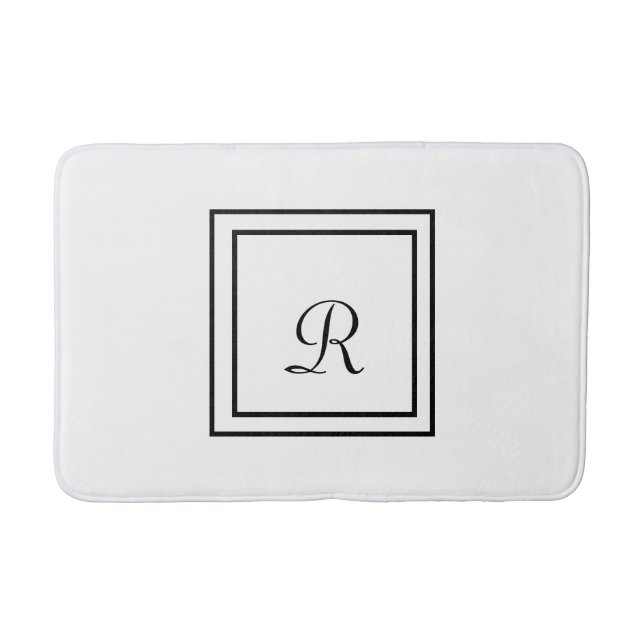 White and Black Stripes Monogram Bath Mat (Front)