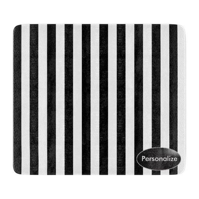 White and  Black Stripes | Personalise Cutting Board (Front)