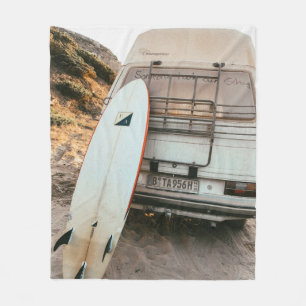 White and black surfboard fleece blanket