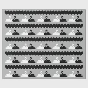 White and Black Swans with Hearts Wrapping Paper