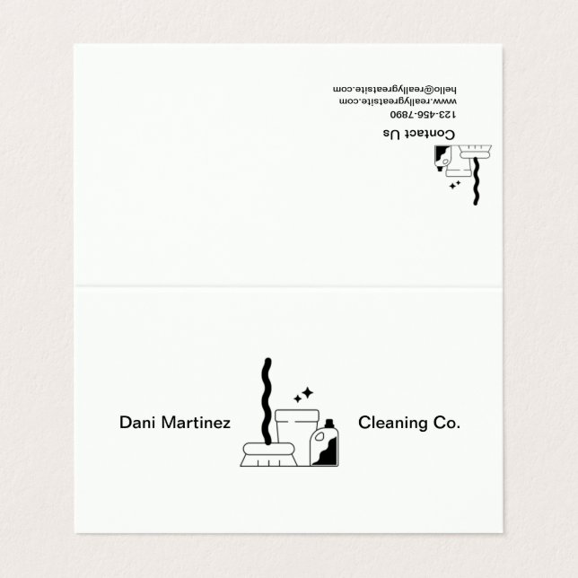 White and Black Text Simple Cleaning Services  Business Card (Outside Unfolded)