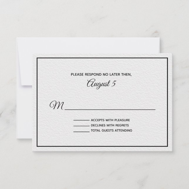 White and Black Textured Looking Wedding RSVP Card (Front)