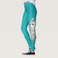 White and Black Tiger on Teal, Turquoise Blue