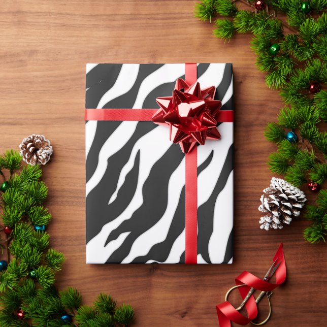 White And Black Tiger Stripes Animal Print Wrapping Paper (Holiday Gift)
