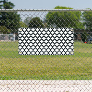 White and Black Trellis, Lattice, Quatrefoil Banner
