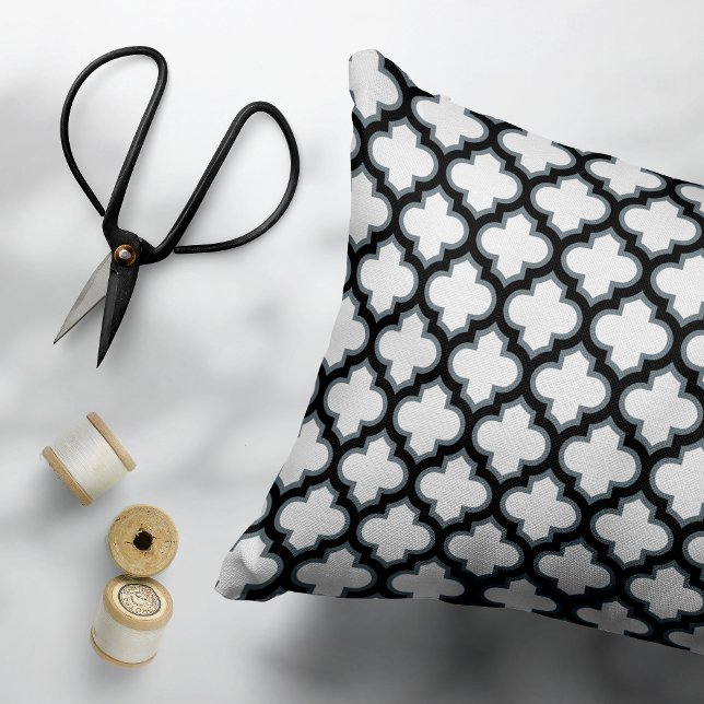 White and Black Trellis, Lattice, Quatrefoil Decorative Cushion (Creator Uploaded)
