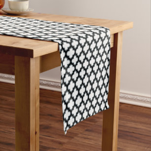 White and Black Trellis, Lattice, Quatrefoil Short Table Runner