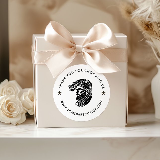 White and Black Typography Custom Hair Logo Classic Round Sticker (Creator Uploaded)