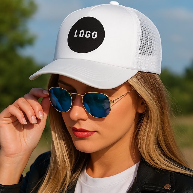 White and Black Use Your Logo Trucker Hat (Make your own personalized business logo hat )