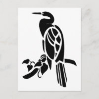 White and black vector art, birds: heron in tree