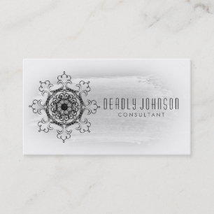 White and Black Watercolor Damask Plain Simple Business Card