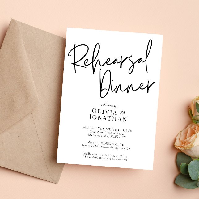White and Black Wedding Rehearsal Dinner Invitation (Creator Uploaded)