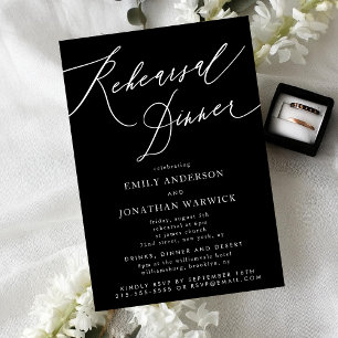White and Black Wedding Rehearsal Dinner Invitation