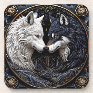 White and Black Wolves Symbolising Duality Coaster
