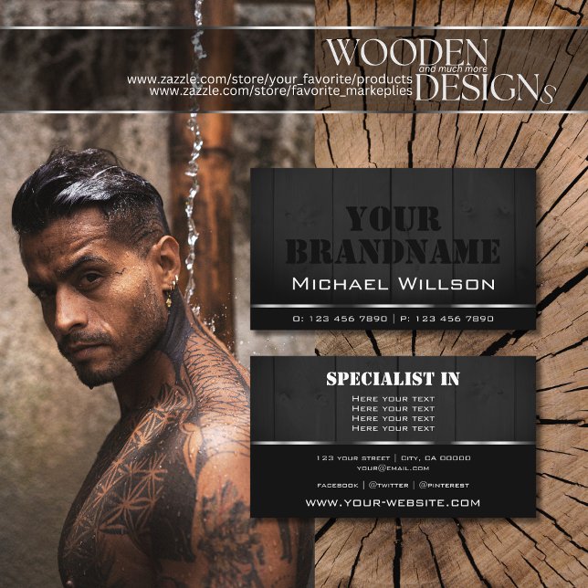 White and Black Wooden Boards Cool Wood Grain Look Business Card (Creator Uploaded)