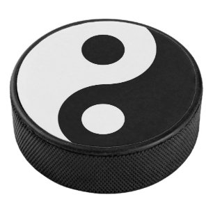 White and Black Yin and Yang Symbol Hockey Puck