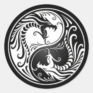 White and Black Yin Yang Dragons Classic Round Sticker