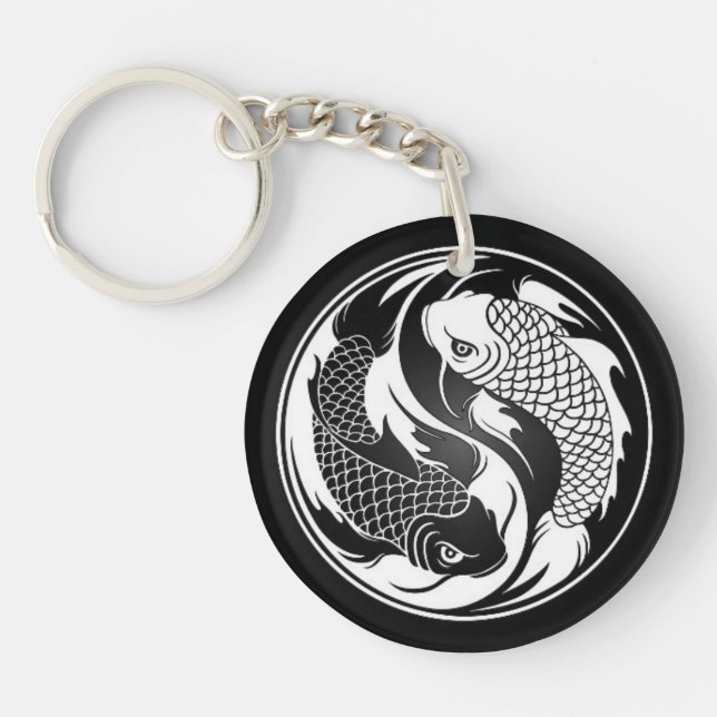 White and Black Yin Yang Koi Fish Key Ring (Front)