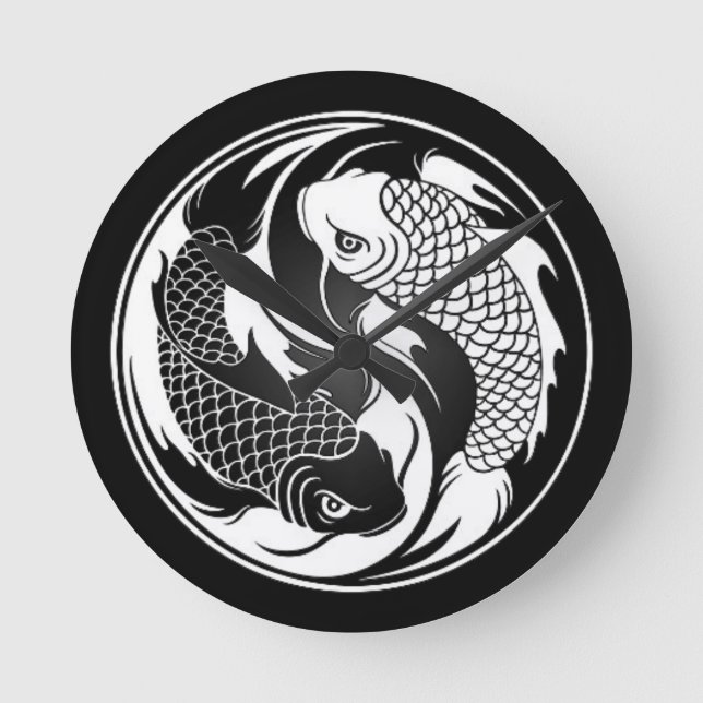 White and Black Yin Yang Koi Fish Round Clock (Front)