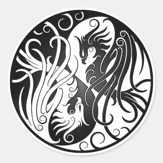 White and Black Yin Yang Phoenix Classic Round Sticker (Front)