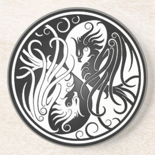 White and Black Yin Yang Phoenix Coaster