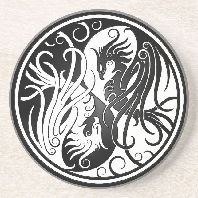 White and Black Yin Yang Phoenix Coaster (Front)