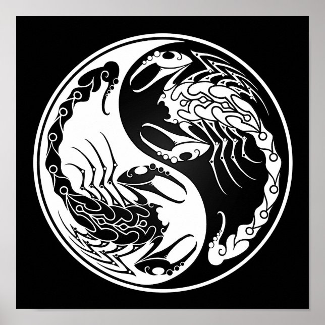 White and Black Yin Yang Scorpions Poster (Front)