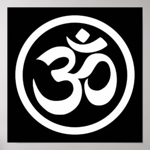 White and Black Yoga Om Circle Poster