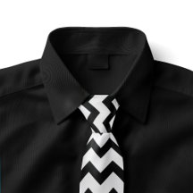 White and Black Zig Zag Striped Tie