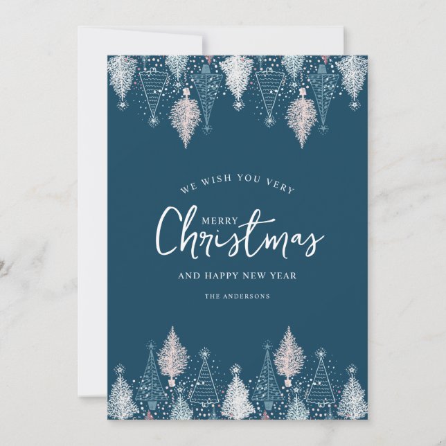 White and Blue Abstract Christmas Trees Invitation (Front)